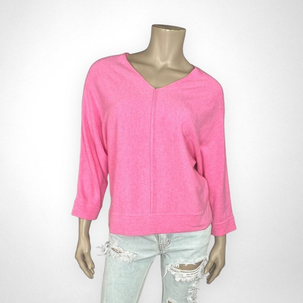 JONES NEW YORK MEDIUM Pink V Neck 100% Cashmere Sweater Vintage Barbiecore